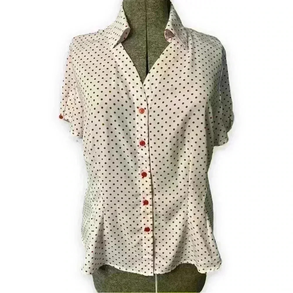 Vintage red and white polkadot blouse size L